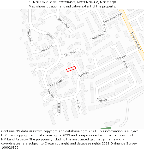 5, INGLEBY CLOSE, COTGRAVE, NOTTINGHAM, NG12 3QR: Location map and indicative extent of plot