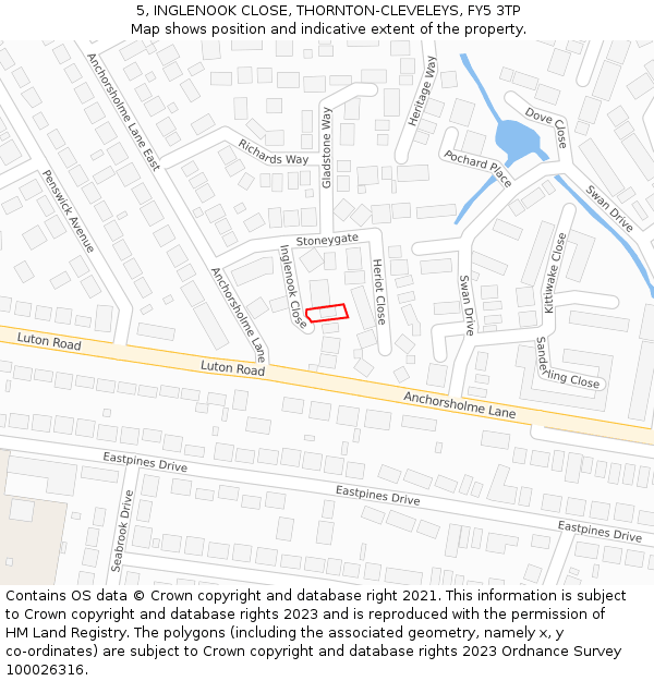 5, INGLENOOK CLOSE, THORNTON-CLEVELEYS, FY5 3TP: Location map and indicative extent of plot