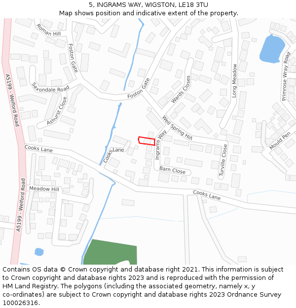 5, INGRAMS WAY, WIGSTON, LE18 3TU: Location map and indicative extent of plot