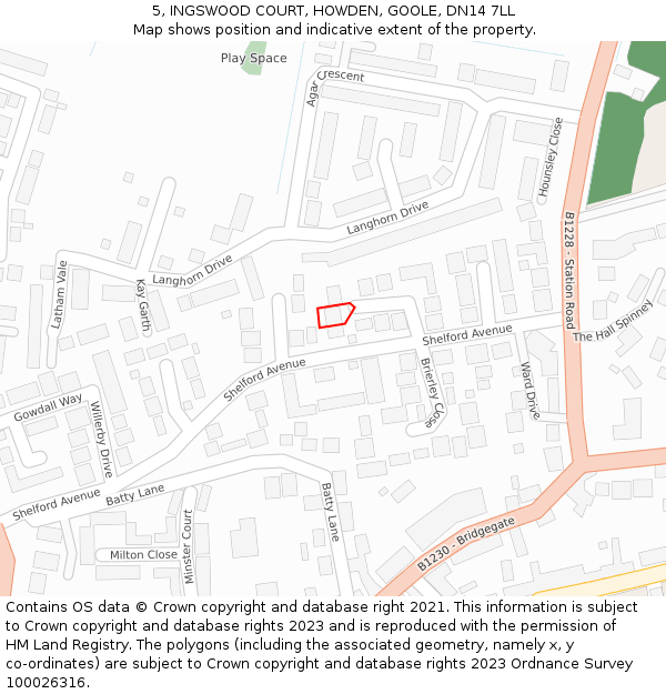 5, INGSWOOD COURT, HOWDEN, GOOLE, DN14 7LL: Location map and indicative extent of plot