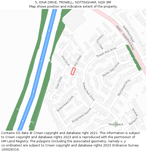 5, IONA DRIVE, TROWELL, NOTTINGHAM, NG9 3RF: Location map and indicative extent of plot