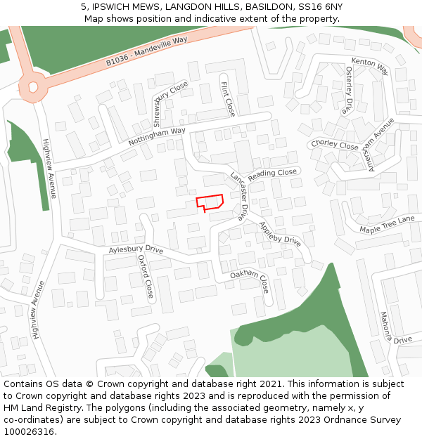 5, IPSWICH MEWS, LANGDON HILLS, BASILDON, SS16 6NY: Location map and indicative extent of plot