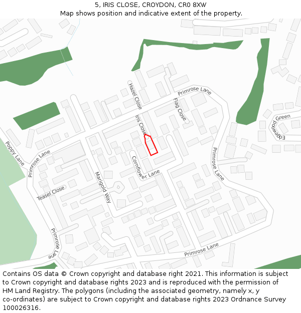 5, IRIS CLOSE, CROYDON, CR0 8XW: Location map and indicative extent of plot