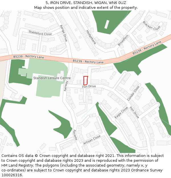 5, IRON DRIVE, STANDISH, WIGAN, WN6 0UZ: Location map and indicative extent of plot