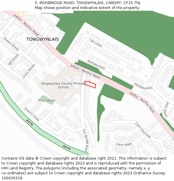 5, IRONBRIDGE ROAD, TONGWYNLAIS, CARDIFF, CF15 7NJ: Location map and indicative extent of plot