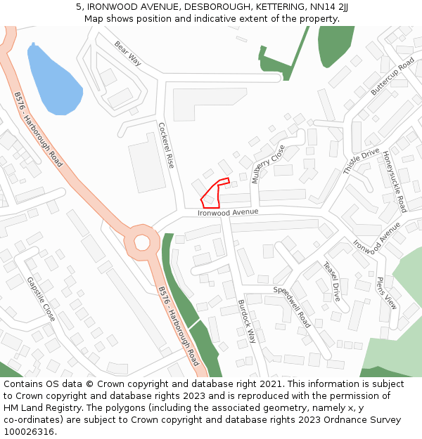 5, IRONWOOD AVENUE, DESBOROUGH, KETTERING, NN14 2JJ: Location map and indicative extent of plot