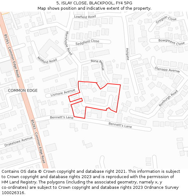 5, ISLAY CLOSE, BLACKPOOL, FY4 5PG: Location map and indicative extent of plot