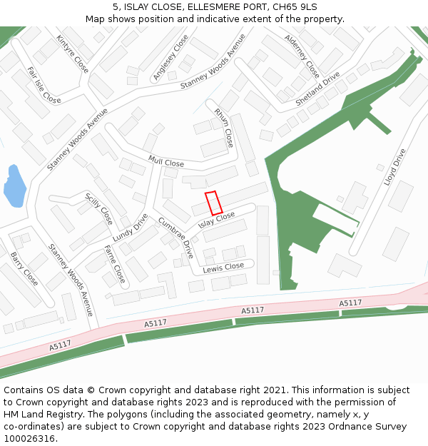 5, ISLAY CLOSE, ELLESMERE PORT, CH65 9LS: Location map and indicative extent of plot