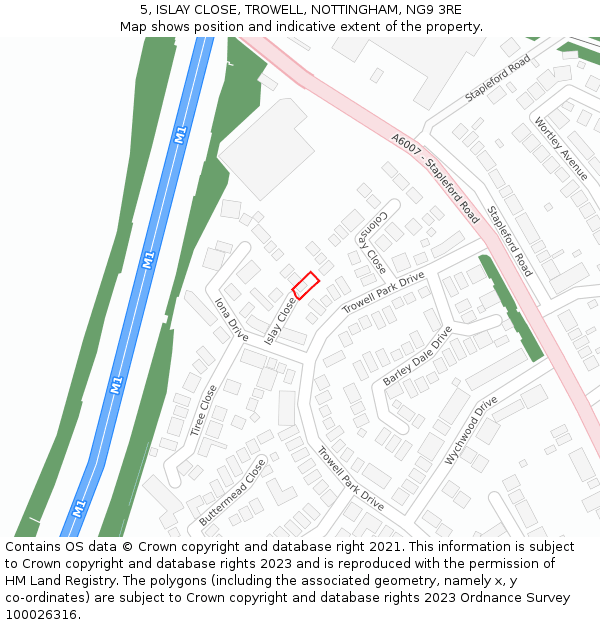 5, ISLAY CLOSE, TROWELL, NOTTINGHAM, NG9 3RE: Location map and indicative extent of plot