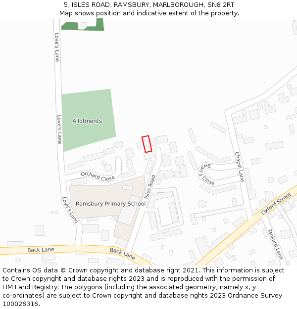 5, ISLES ROAD, RAMSBURY, MARLBOROUGH, SN8 2RT: Location map and indicative extent of plot