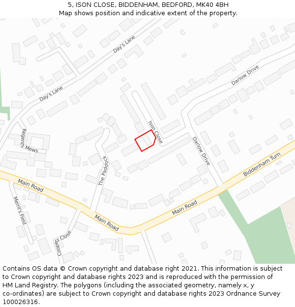5, ISON CLOSE, BIDDENHAM, BEDFORD, MK40 4BH: Location map and indicative extent of plot