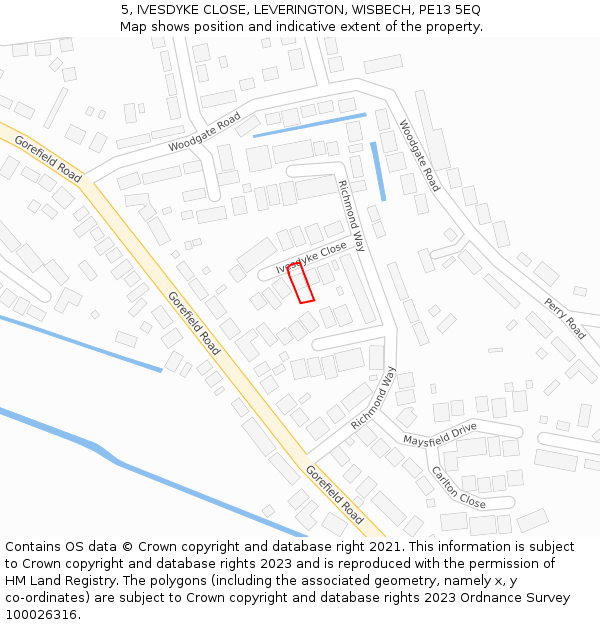 5, IVESDYKE CLOSE, LEVERINGTON, WISBECH, PE13 5EQ: Location map and indicative extent of plot