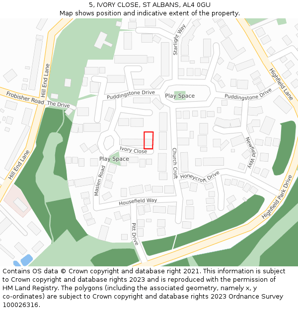 5, IVORY CLOSE, ST ALBANS, AL4 0GU: Location map and indicative extent of plot