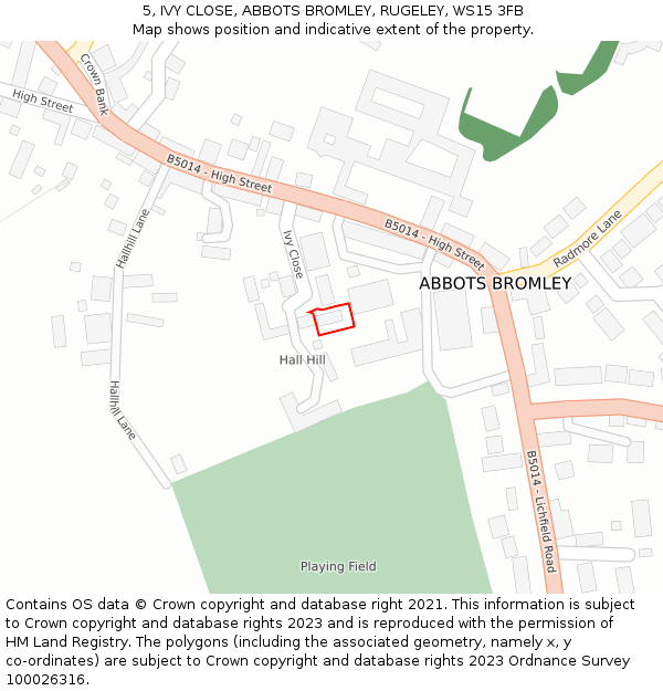 5, IVY CLOSE, ABBOTS BROMLEY, RUGELEY, WS15 3FB: Location map and indicative extent of plot