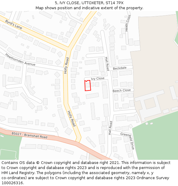 5, IVY CLOSE, UTTOXETER, ST14 7PX: Location map and indicative extent of plot