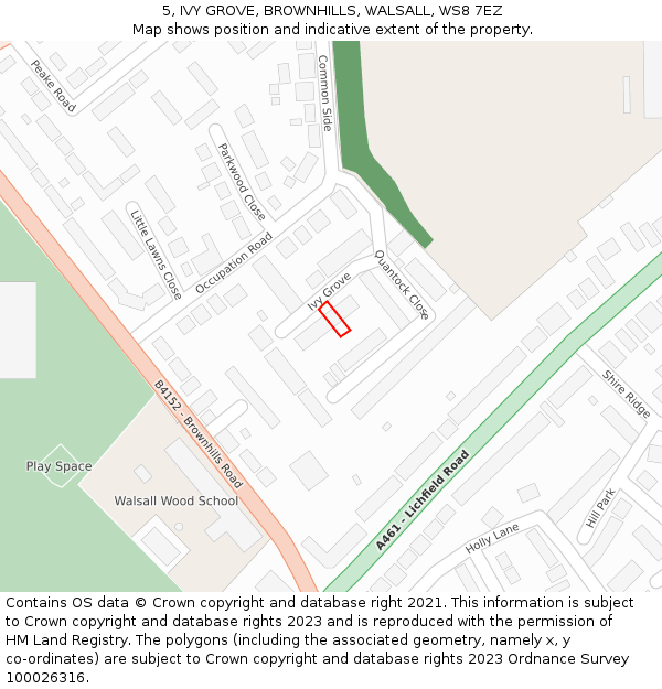 5, IVY GROVE, BROWNHILLS, WALSALL, WS8 7EZ: Location map and indicative extent of plot