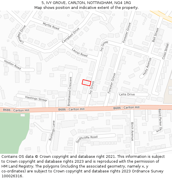 5, IVY GROVE, CARLTON, NOTTINGHAM, NG4 1RG: Location map and indicative extent of plot