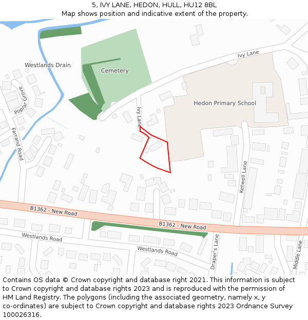 5, IVY LANE, HEDON, HULL, HU12 8BL: Location map and indicative extent of plot