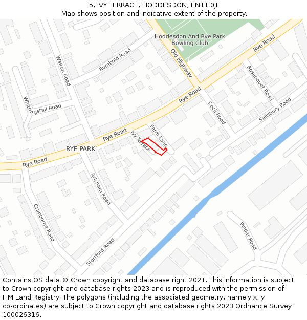 5, IVY TERRACE, HODDESDON, EN11 0JF: Location map and indicative extent of plot