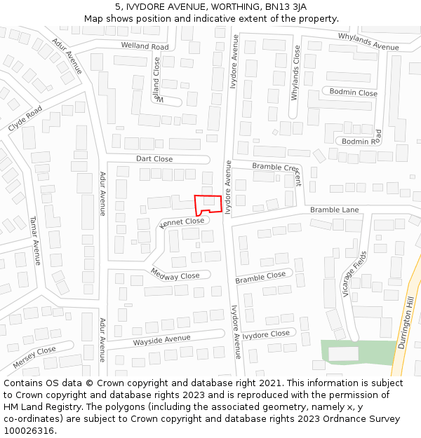 5, IVYDORE AVENUE, WORTHING, BN13 3JA: Location map and indicative extent of plot