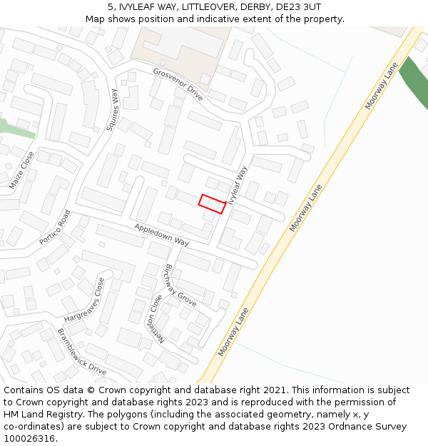 5, IVYLEAF WAY, LITTLEOVER, DERBY, DE23 3UT: Location map and indicative extent of plot