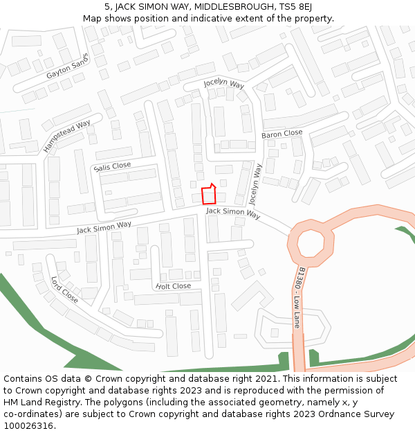 5, JACK SIMON WAY, MIDDLESBROUGH, TS5 8EJ: Location map and indicative extent of plot