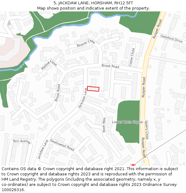 5, JACKDAW LANE, HORSHAM, RH12 5FT: Location map and indicative extent of plot