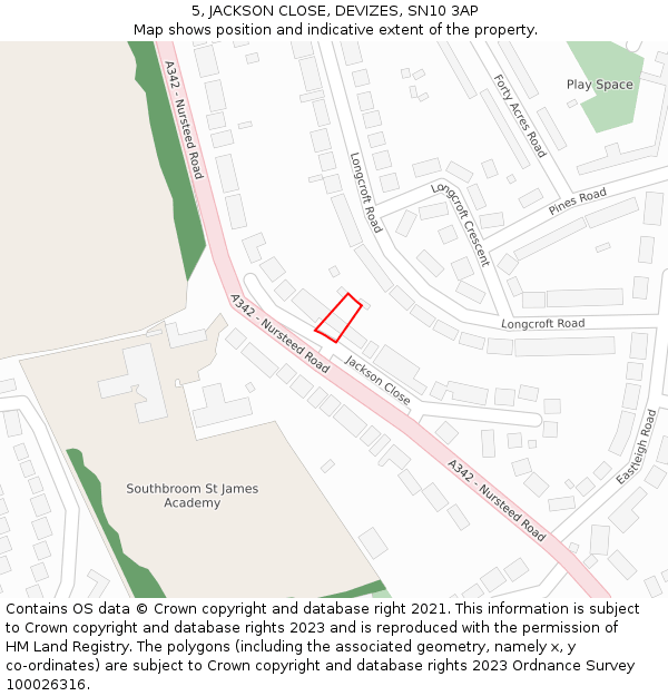 5, JACKSON CLOSE, DEVIZES, SN10 3AP: Location map and indicative extent of plot