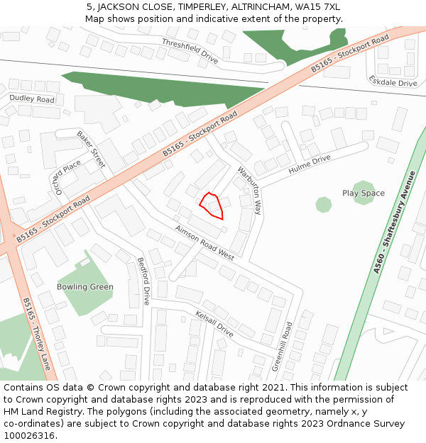 5, JACKSON CLOSE, TIMPERLEY, ALTRINCHAM, WA15 7XL: Location map and indicative extent of plot