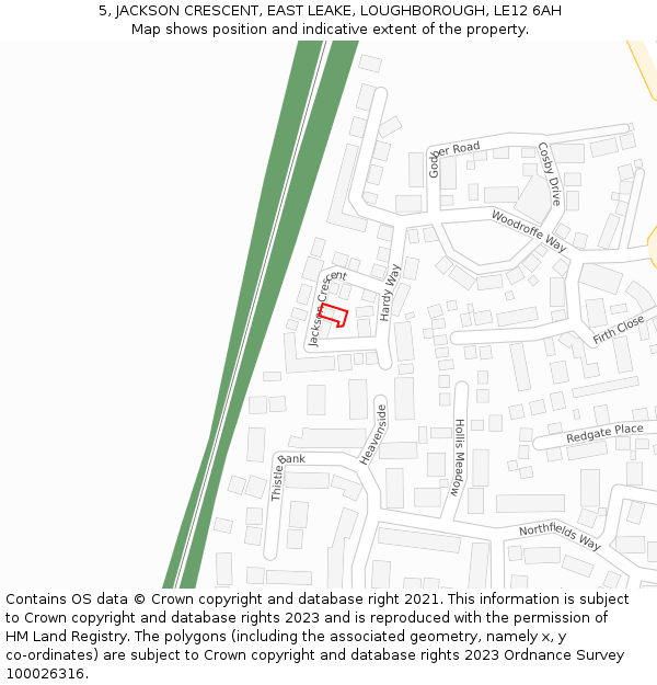 5, JACKSON CRESCENT, EAST LEAKE, LOUGHBOROUGH, LE12 6AH: Location map and indicative extent of plot