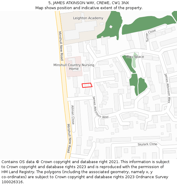 5, JAMES ATKINSON WAY, CREWE, CW1 3NX: Location map and indicative extent of plot