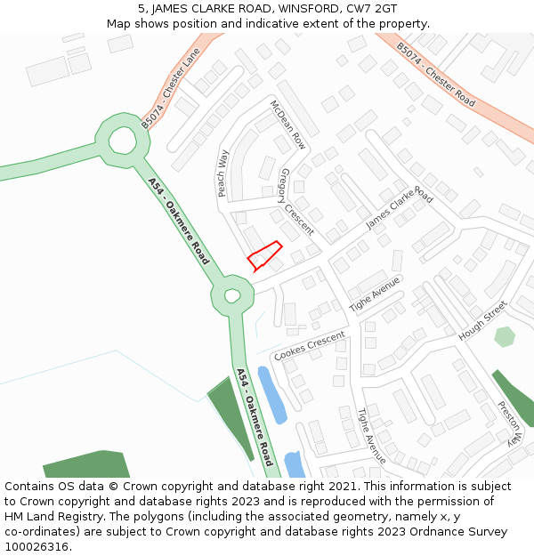 5, JAMES CLARKE ROAD, WINSFORD, CW7 2GT: Location map and indicative extent of plot