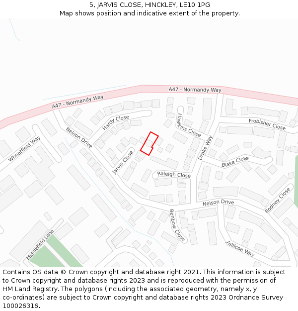 5, JARVIS CLOSE, HINCKLEY, LE10 1PG: Location map and indicative extent of plot