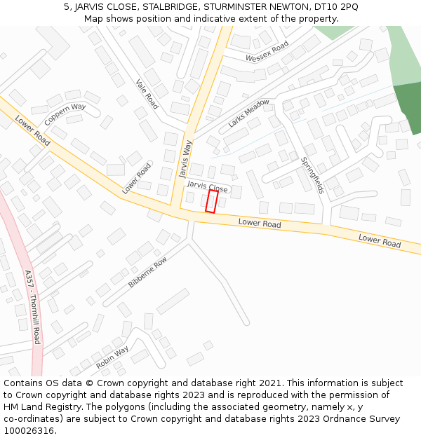 5, JARVIS CLOSE, STALBRIDGE, STURMINSTER NEWTON, DT10 2PQ: Location map and indicative extent of plot