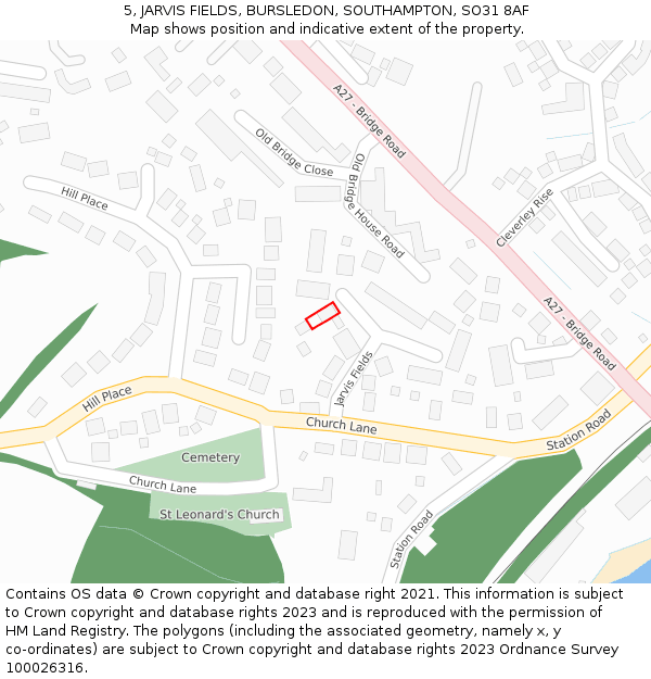 5, JARVIS FIELDS, BURSLEDON, SOUTHAMPTON, SO31 8AF: Location map and indicative extent of plot