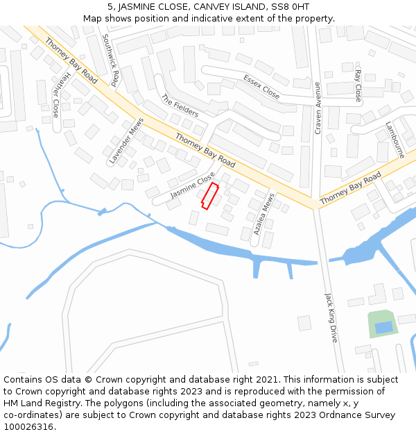 5, JASMINE CLOSE, CANVEY ISLAND, SS8 0HT: Location map and indicative extent of plot