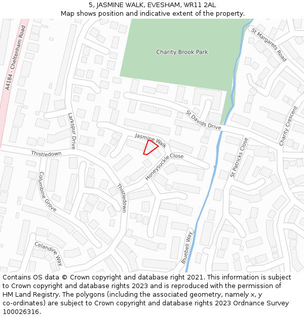5, JASMINE WALK, EVESHAM, WR11 2AL: Location map and indicative extent of plot