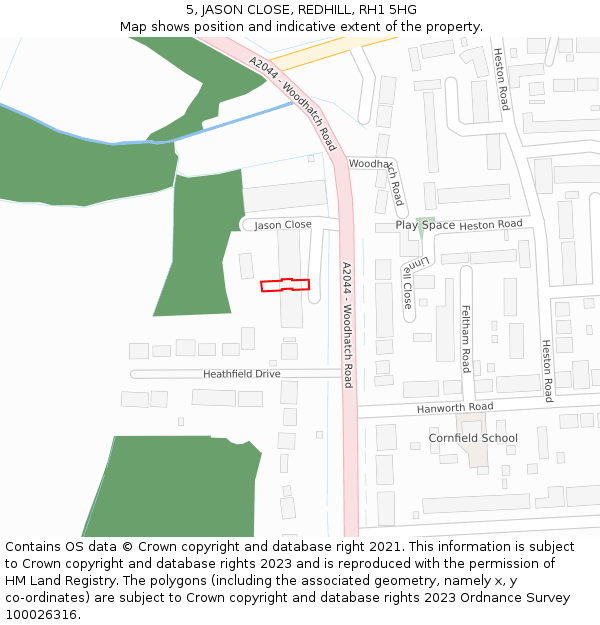 5, JASON CLOSE, REDHILL, RH1 5HG: Location map and indicative extent of plot