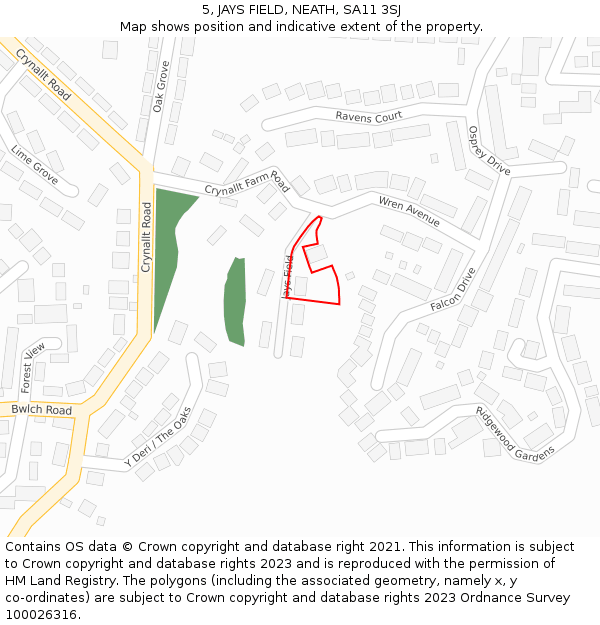 5, JAYS FIELD, NEATH, SA11 3SJ: Location map and indicative extent of plot