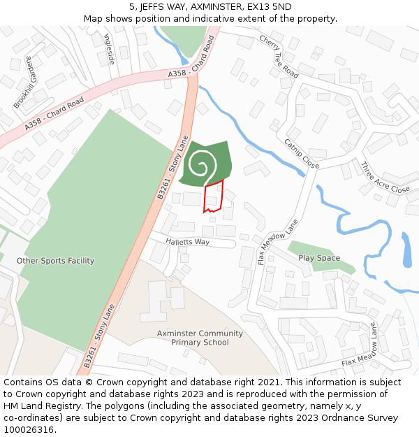 5, JEFFS WAY, AXMINSTER, EX13 5ND: Location map and indicative extent of plot