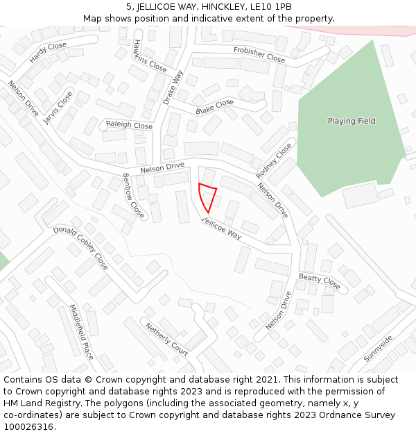 5, JELLICOE WAY, HINCKLEY, LE10 1PB: Location map and indicative extent of plot