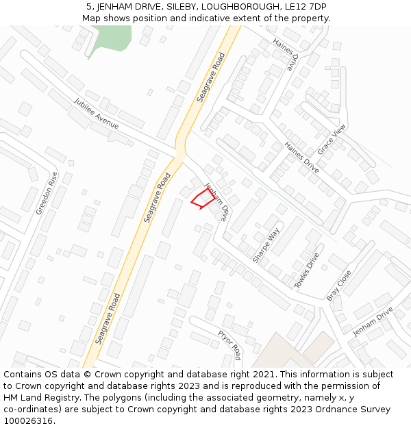 5, JENHAM DRIVE, SILEBY, LOUGHBOROUGH, LE12 7DP: Location map and indicative extent of plot