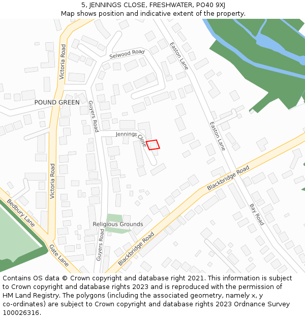 5, JENNINGS CLOSE, FRESHWATER, PO40 9XJ: Location map and indicative extent of plot