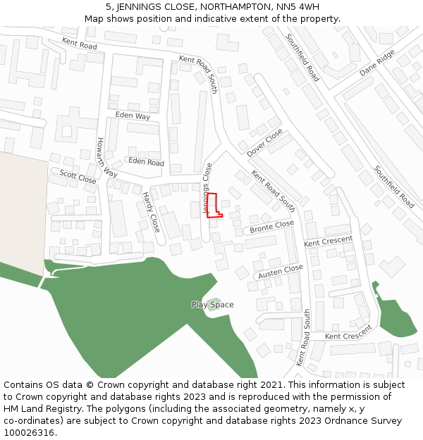 5, JENNINGS CLOSE, NORTHAMPTON, NN5 4WH: Location map and indicative extent of plot