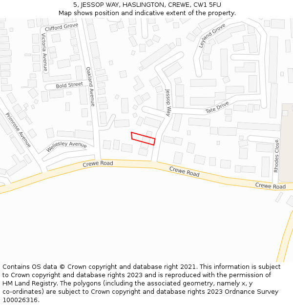 5, JESSOP WAY, HASLINGTON, CREWE, CW1 5FU: Location map and indicative extent of plot