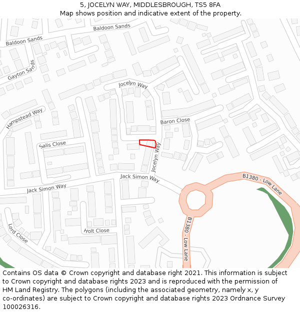 5, JOCELYN WAY, MIDDLESBROUGH, TS5 8FA: Location map and indicative extent of plot