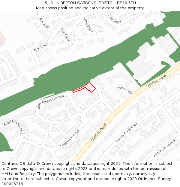 5, JOHN REPTON GARDENS, BRISTOL, BS10 6TH: Location map and indicative extent of plot