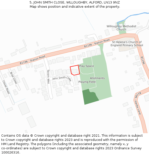 5, JOHN SMITH CLOSE, WILLOUGHBY, ALFORD, LN13 9NZ: Location map and indicative extent of plot