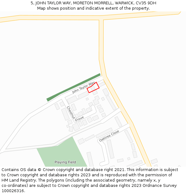 5, JOHN TAYLOR WAY, MORETON MORRELL, WARWICK, CV35 9DH: Location map and indicative extent of plot
