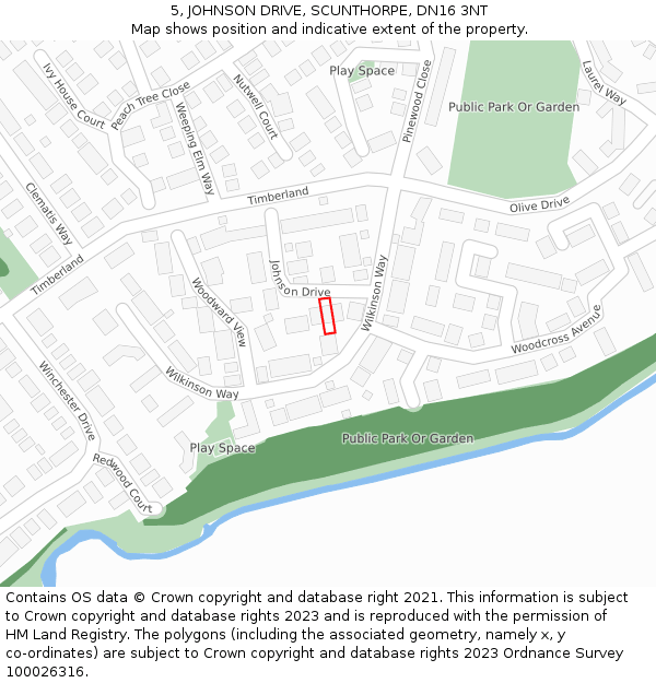 5, JOHNSON DRIVE, SCUNTHORPE, DN16 3NT: Location map and indicative extent of plot